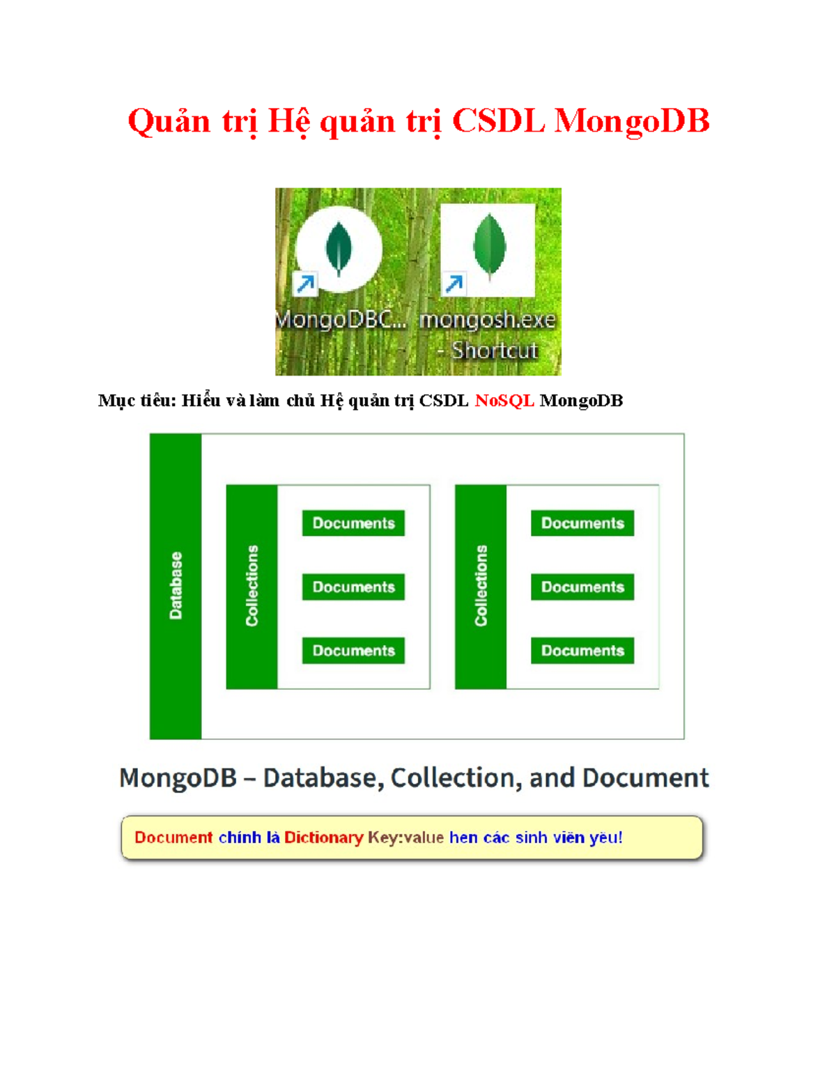 Tuần 5: Làm Quen Với MongoDB - Hệ Quản Trị CSDL NoSQL (1111) - Studocu