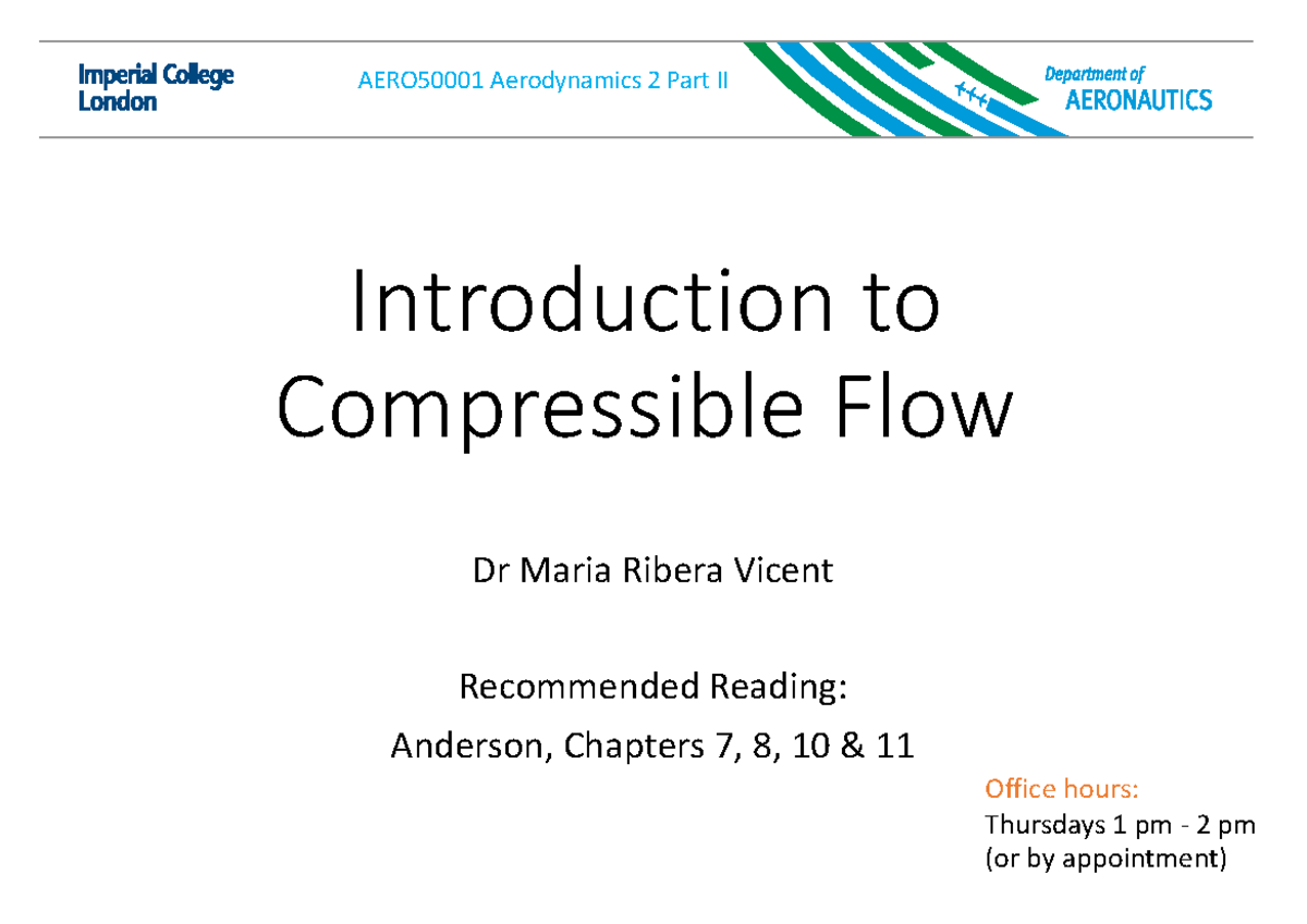 Intro to Compressible Flow: Key Concepts & Equations - Studocu