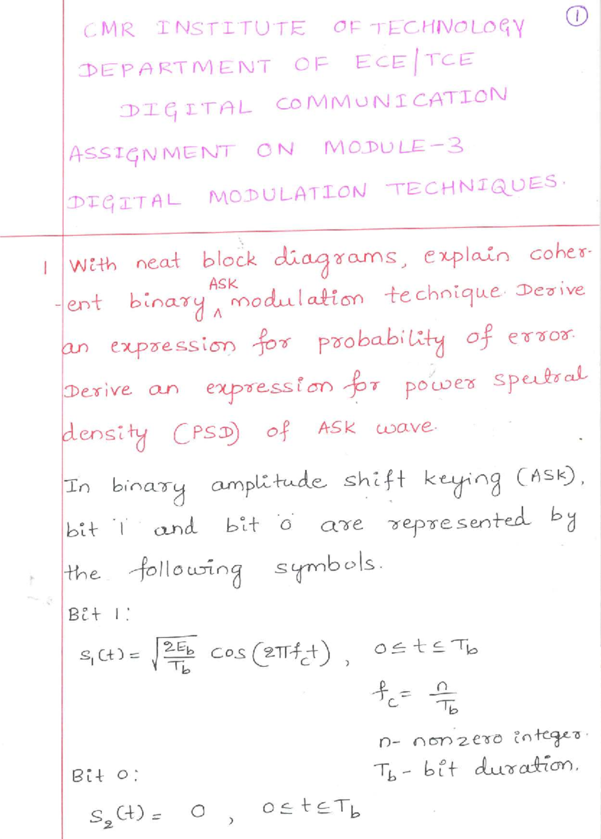 Final Exam on Digital Modulation Techniques - CMR Institute of ...