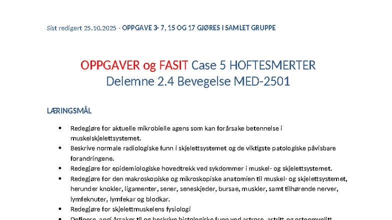 Oppgaver og Fasit Case 5: Hofteplager og Behandling (ALLMENNMEDISIN ...