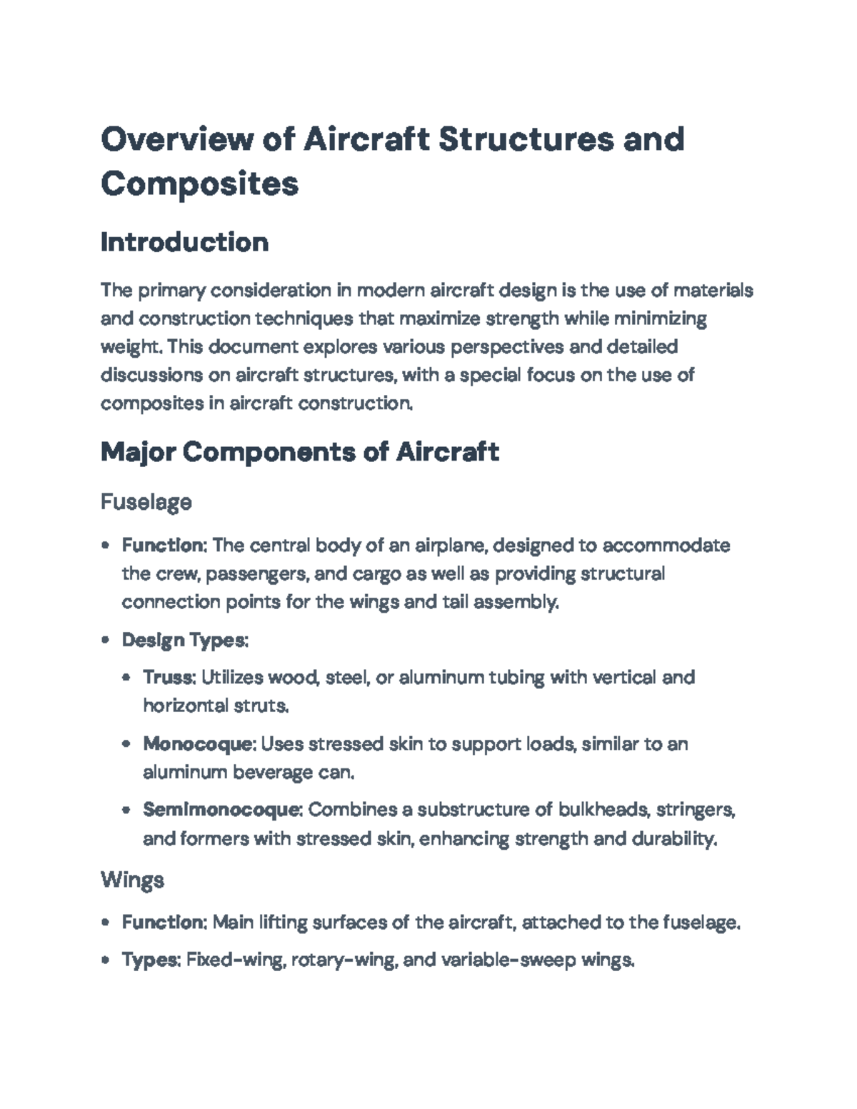 Overview of Aircraft Structures & Composites: Materials & Design ...