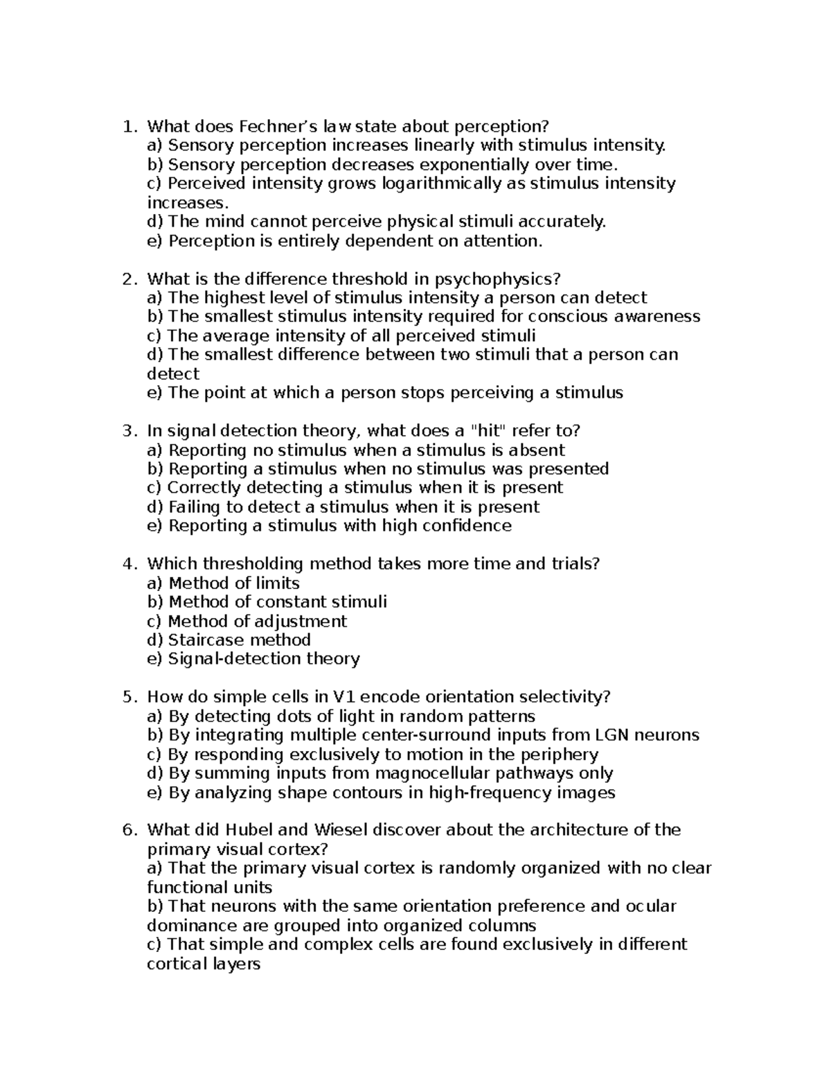 PSYC212 Midterm 1 2026 Practice Questions on Perception and Sensation ...
