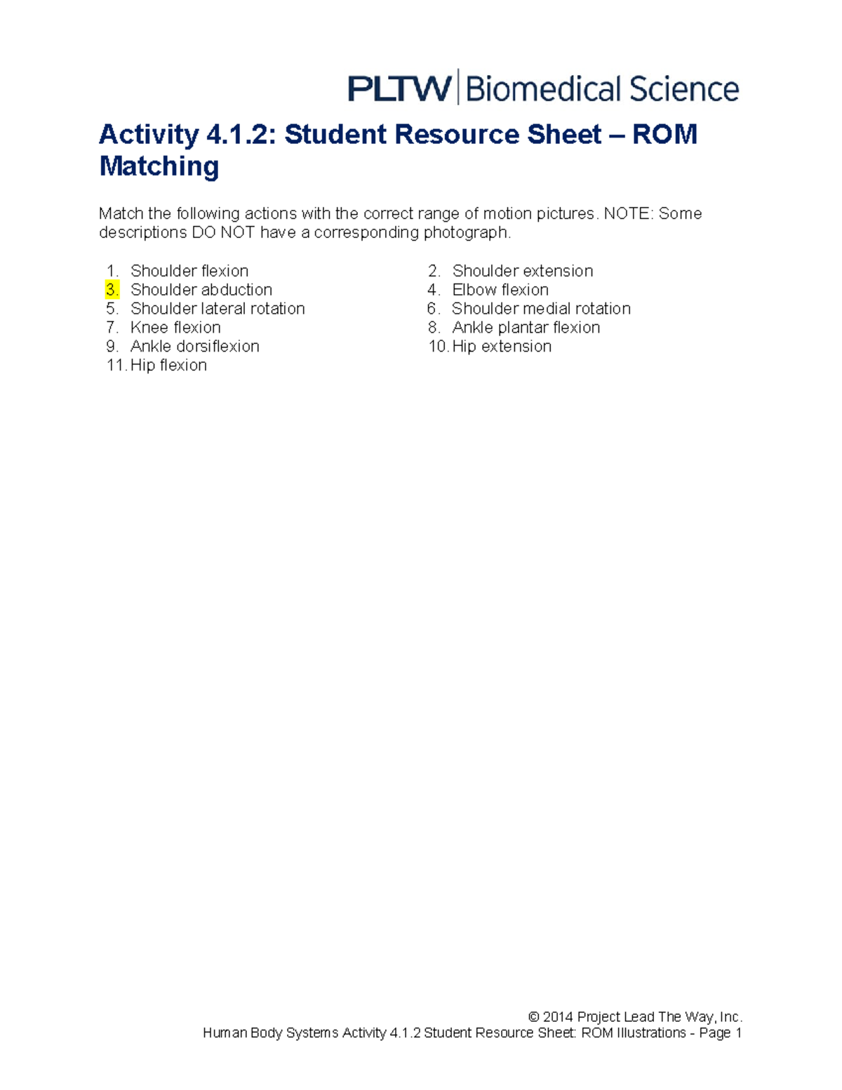 Activity 4.1.2: Range of Motion Matching Resource Sheet - Studocu