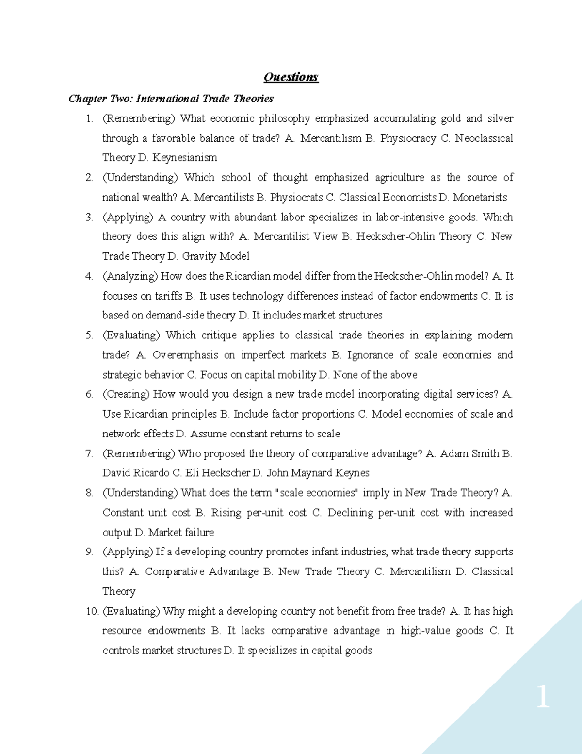Questions IE 2, 3 & 4 - International Trade Theories and Policies - Studocu