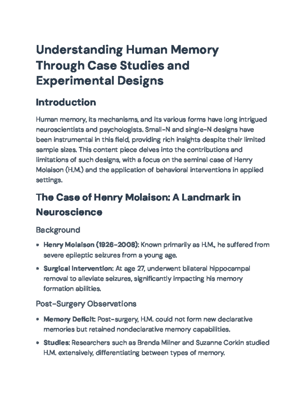Understanding Human Memory: Case Studies & Small-N Designs Insights ...