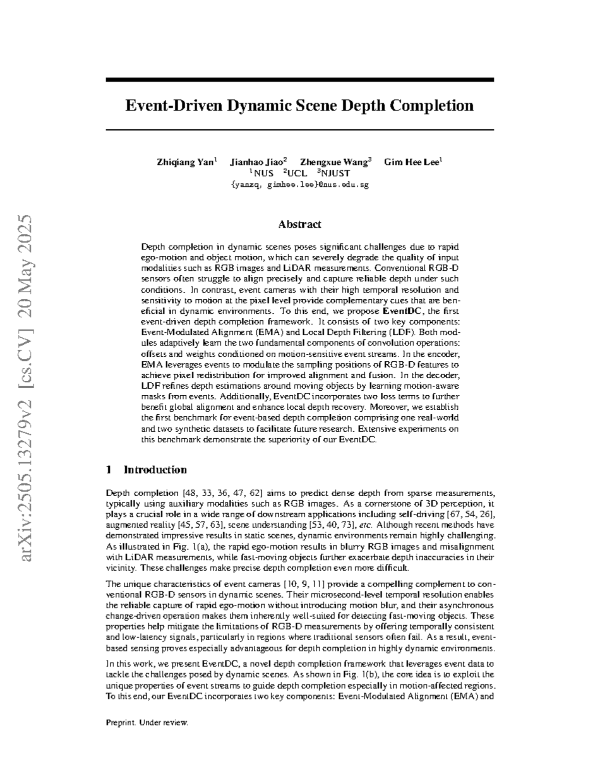 EventDC: A Novel Depth Completion Framework for Dynamic Scenes (2505 ...