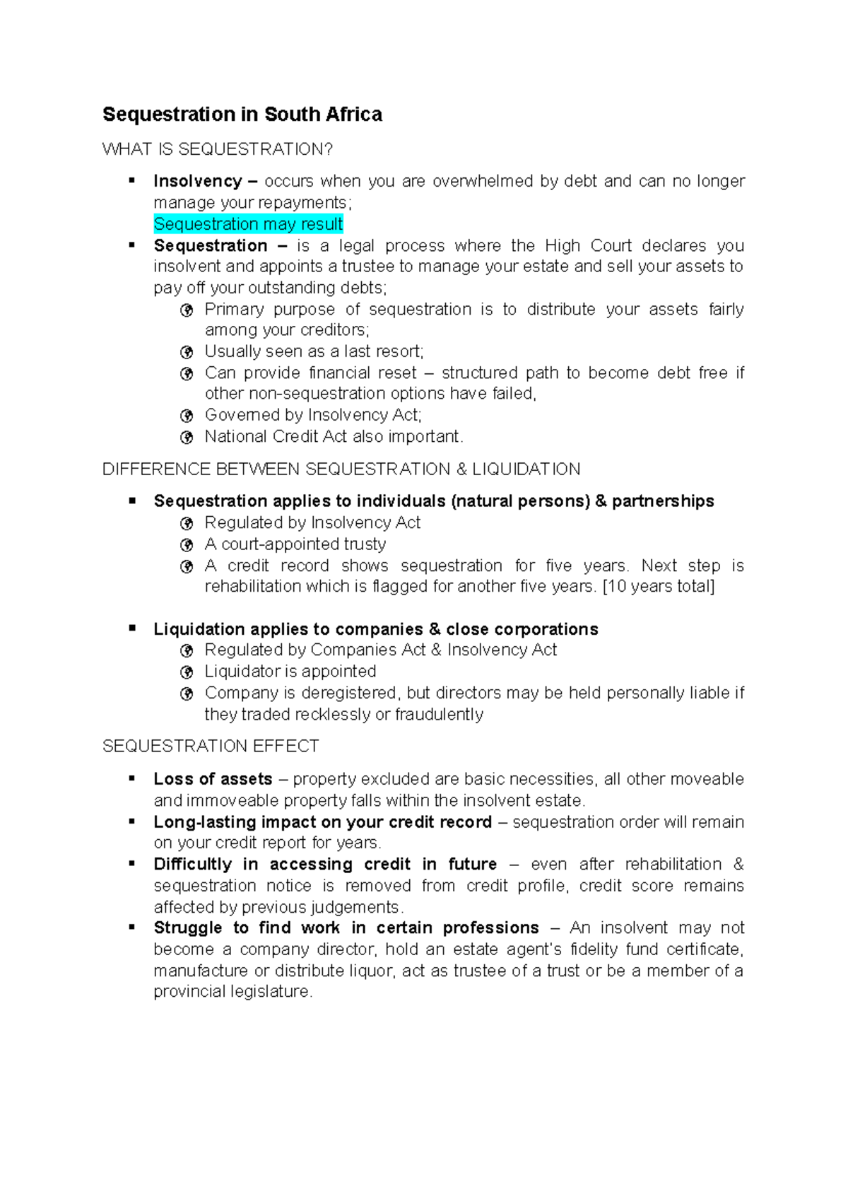 Sequestration in South Africa: Understanding the Legal Process and ...