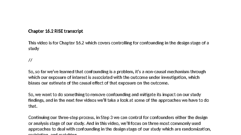 Chapter 16.2: Controlling Confounding in Study Design (Quant) - Studocu