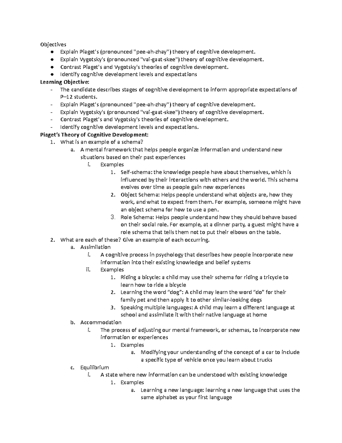 Module 2 Cognitive Development Study Guide - Objectives Explain Piaget ...