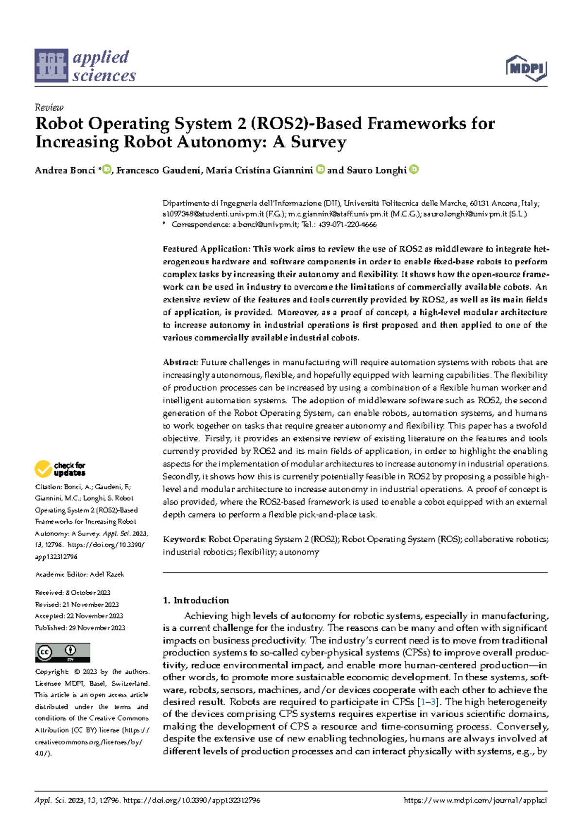 Applied Sciences Review: Enhancing Robot Autonomy with ROS2 Frameworks ...