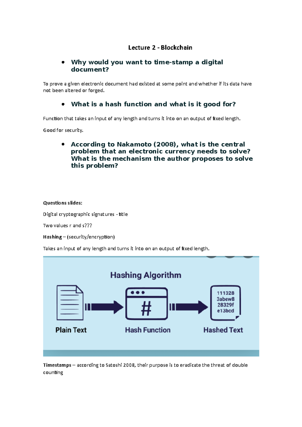 Crypto & Blockchain Open Questions for Exam (CS101) - Studeersnel