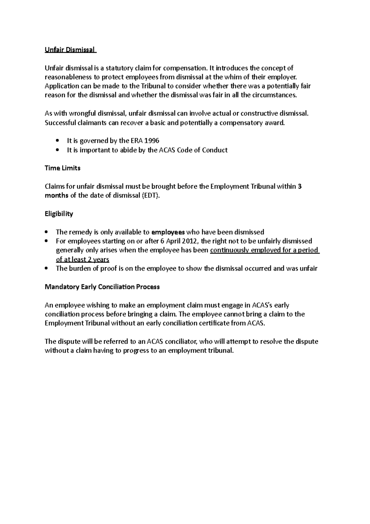 Understanding Unfair Dismissal Claims: Key Aspects & Guidelines - Studocu