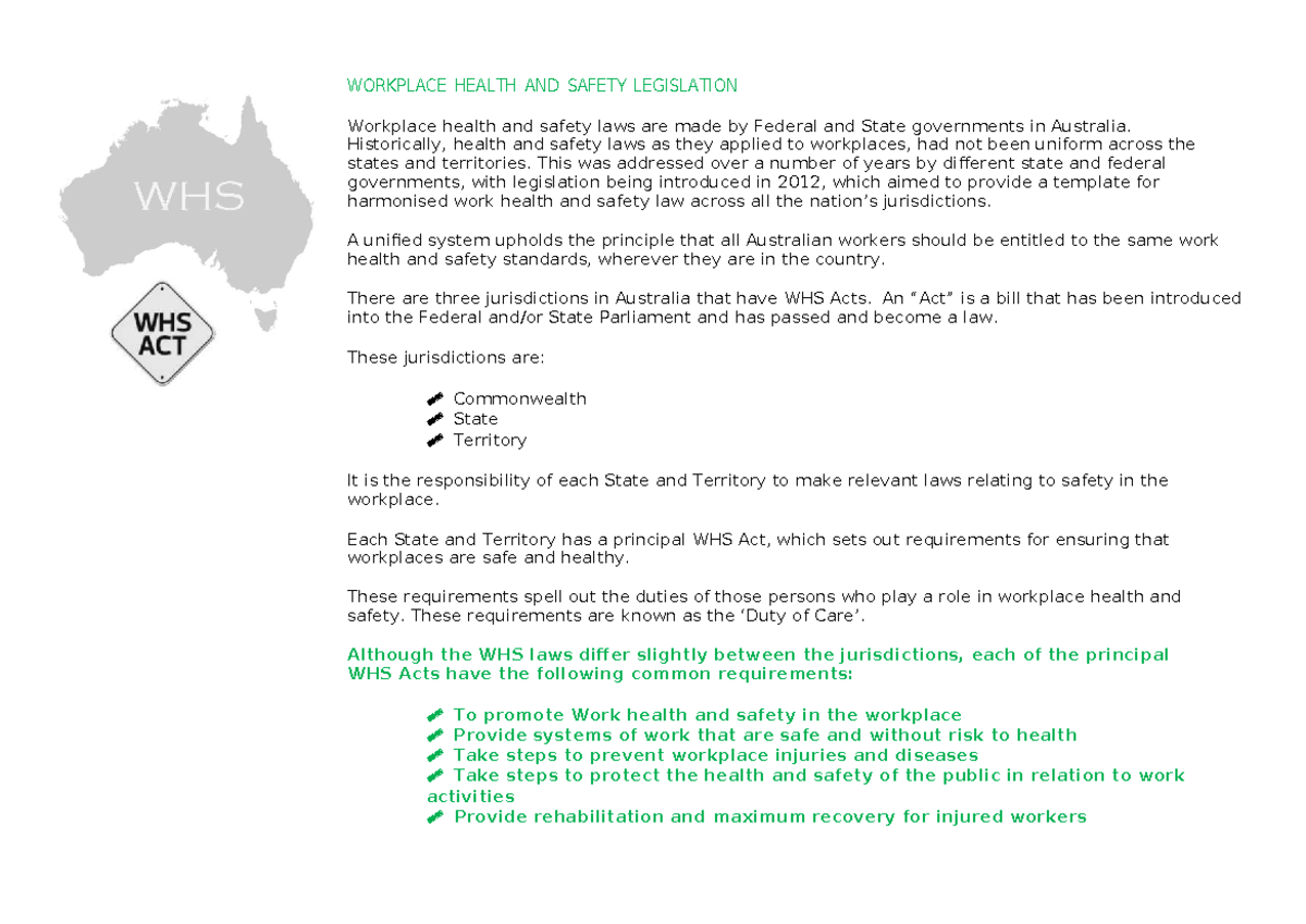2. Workplace legislation - WORKPLACE HEALTH AND SAFETY LEGISLATION ...