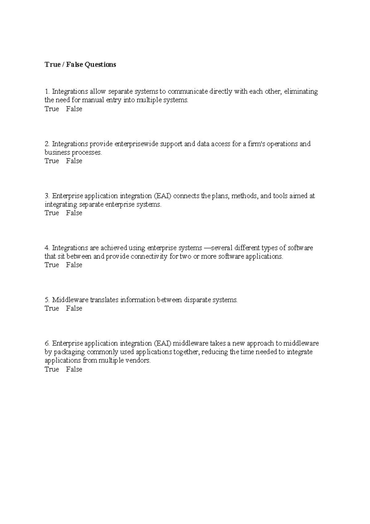 True/False & Multiple Choice Questions for SCM 101 - Studocu