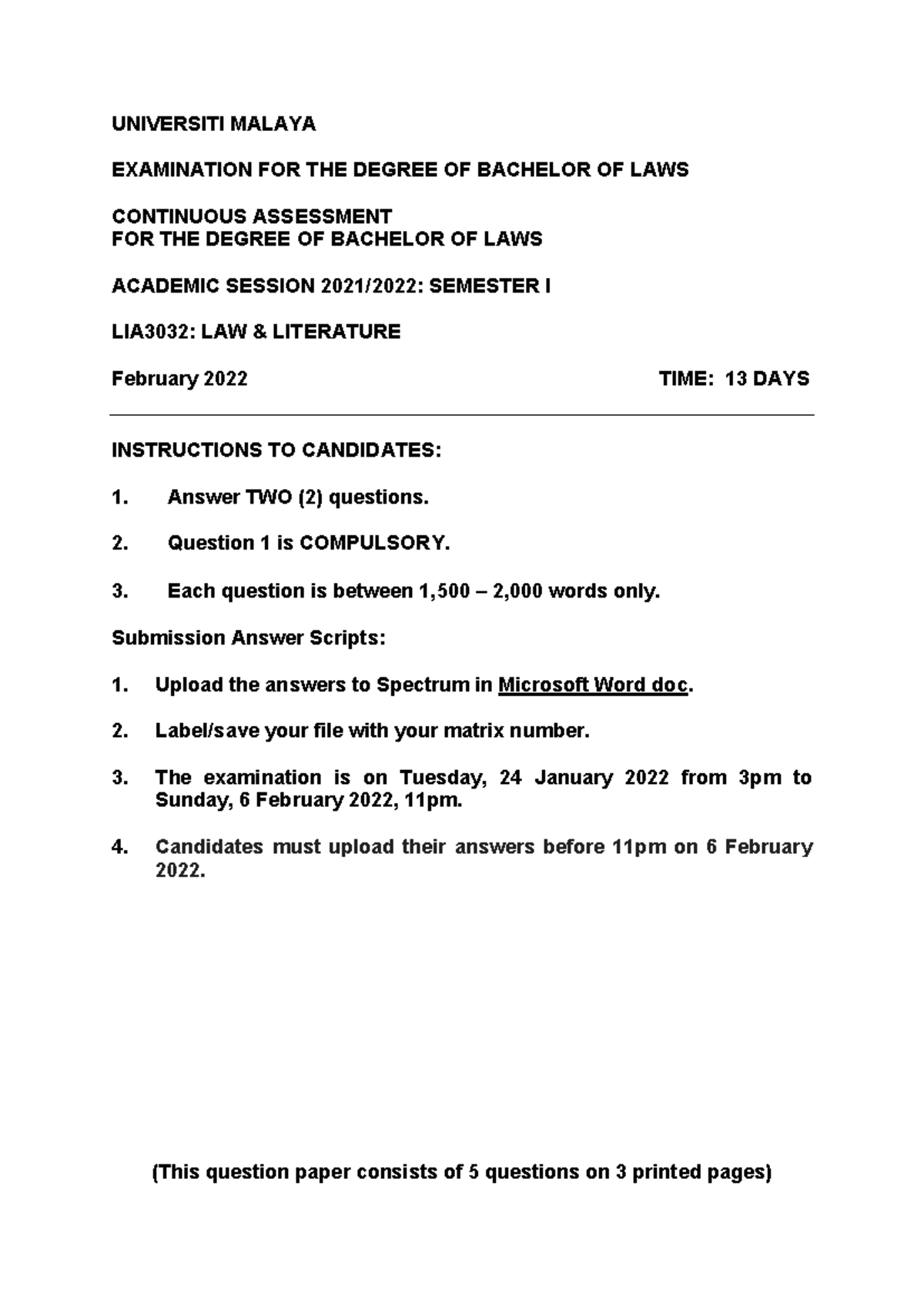 LIA 3032 Continuous Assessment - UNIVERSITI MALAYA EXAMINATION FOR THE ...