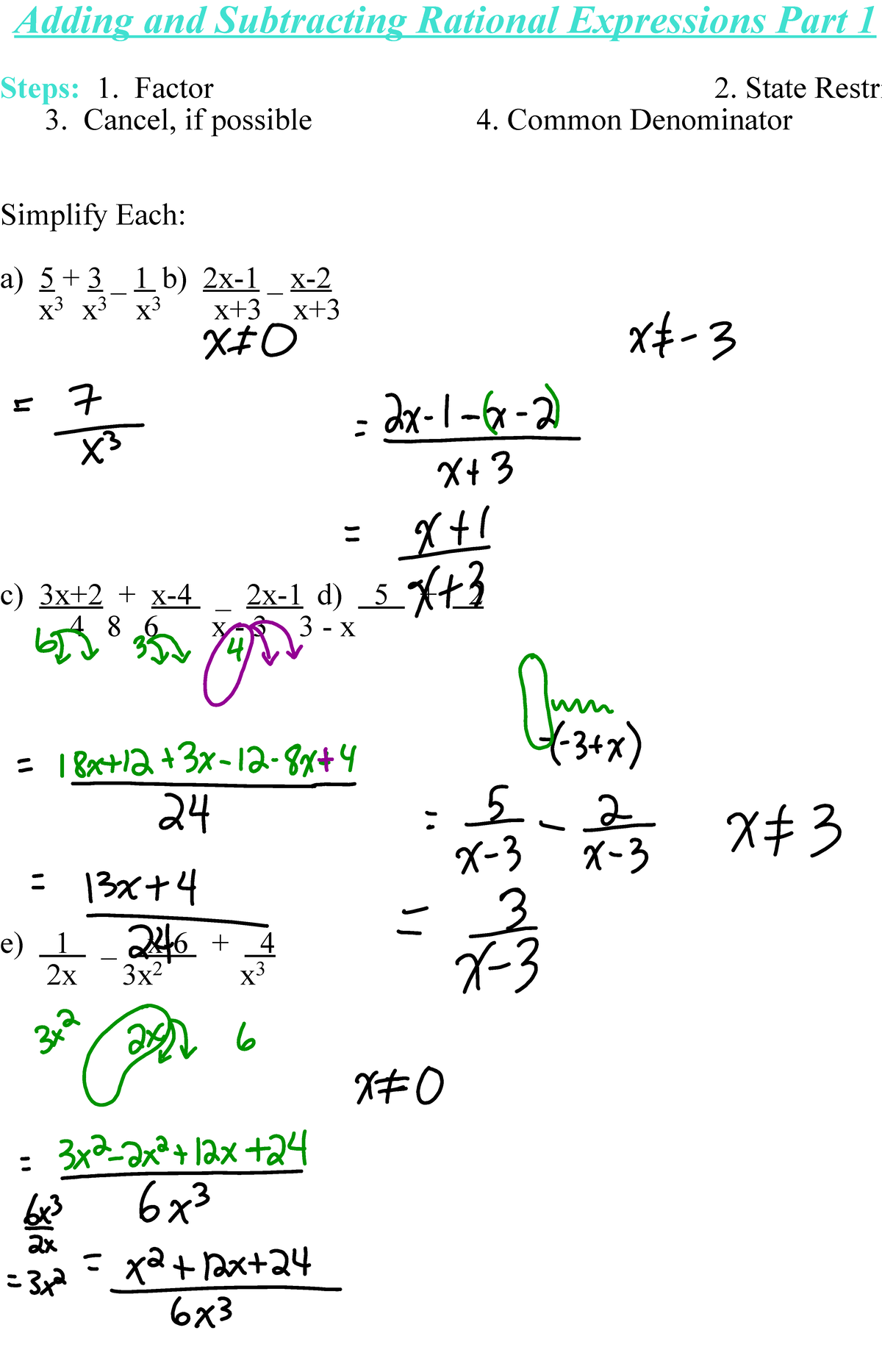Adding and Subtracting Rational Expressions Part 1 - Math 101 Notes ...