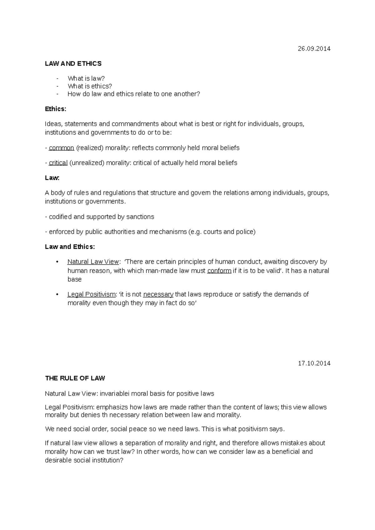 Sps303 notes aaaafsdafsadfdsafasd - 26. LAW AND ETHICS What is law ...