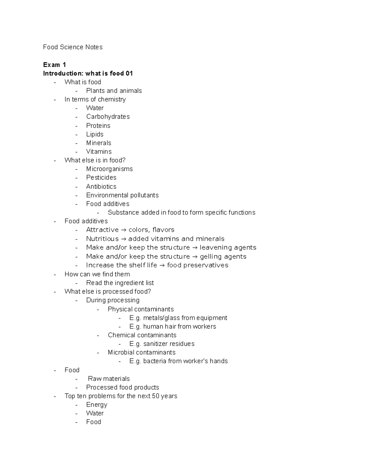 Food Science Exam 1 Study Notes (FS 101) - Key Concepts and Details ...