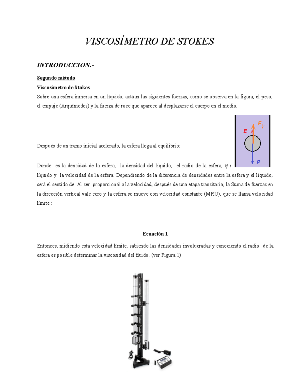 Viscosímetro de Stokes - Laboratorio Física II: Análisis y Experimentos ...