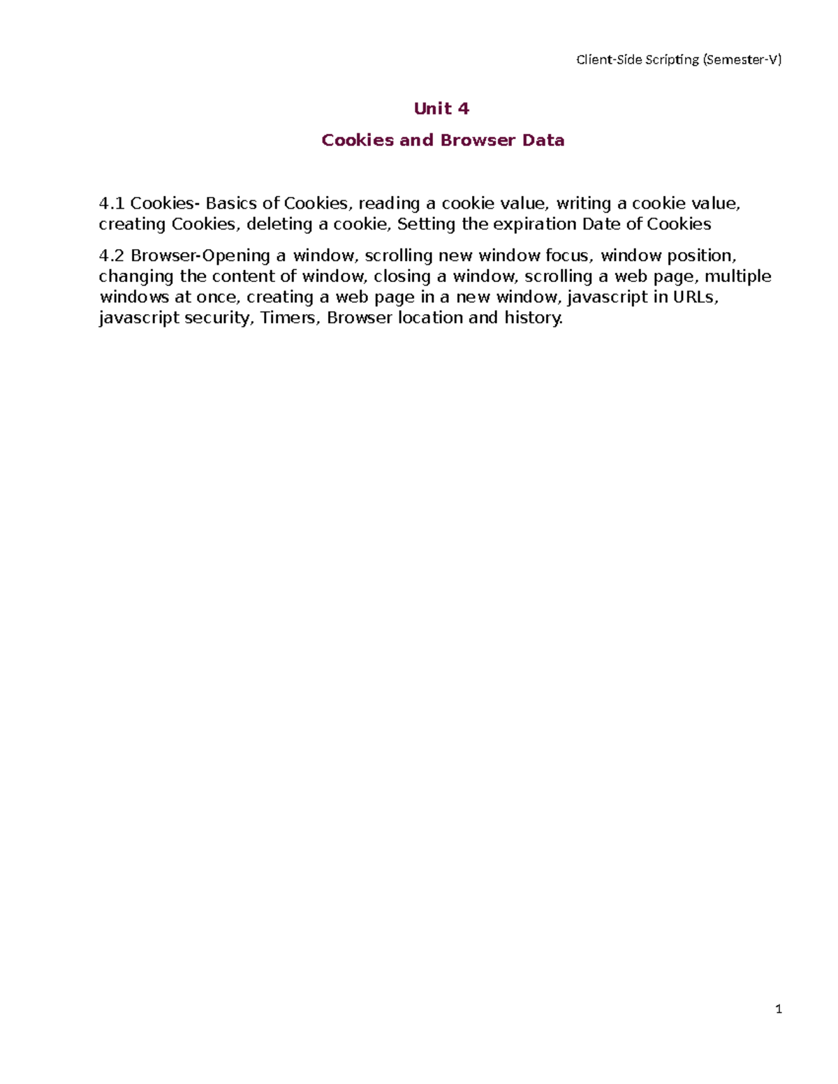Unit 4: Cookies & Browser - Comprehensive Study Notes - Studocu