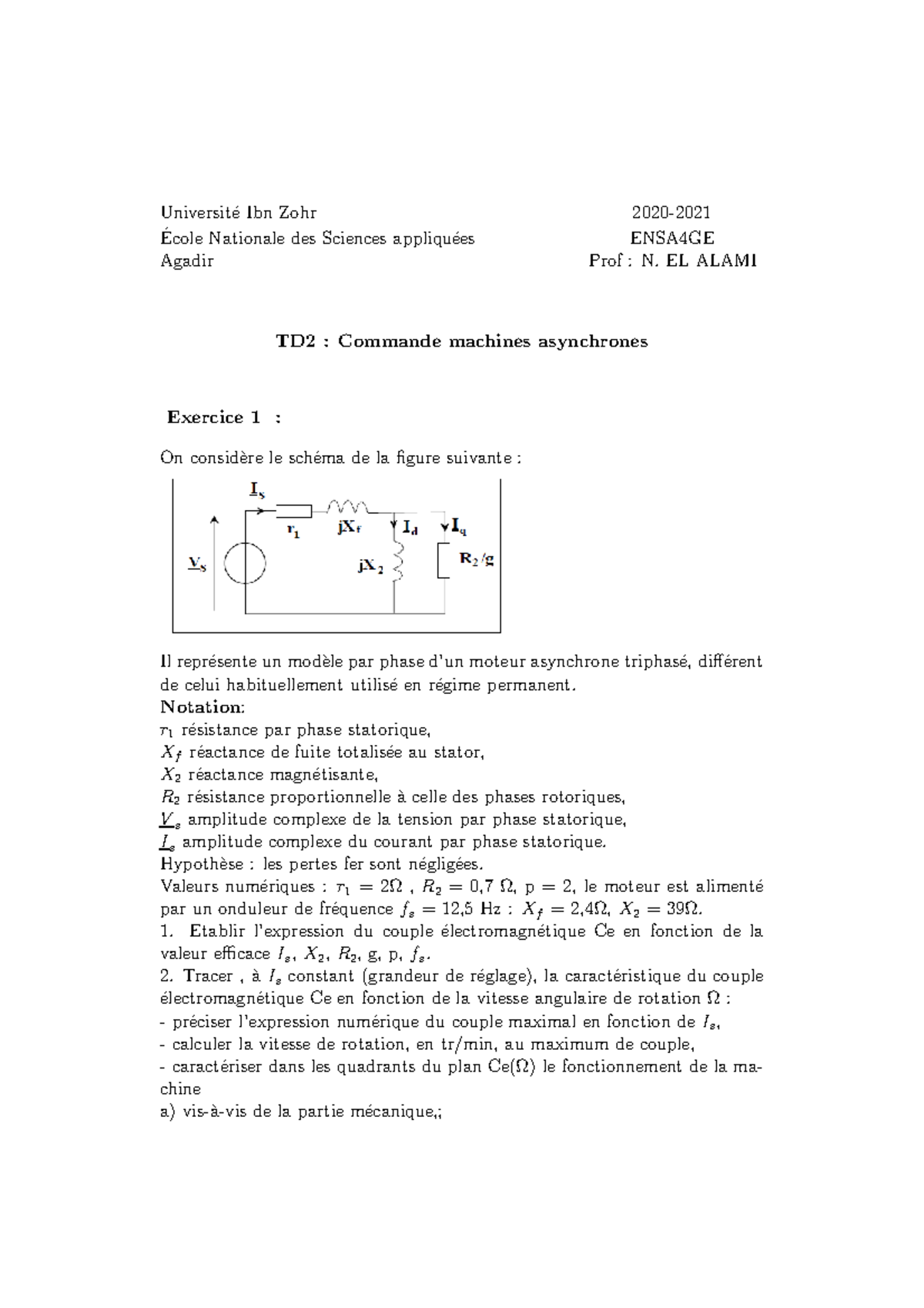 TD2: Commande des Machines Asynchrones - Exercice 1 ENSA4GE - Studocu