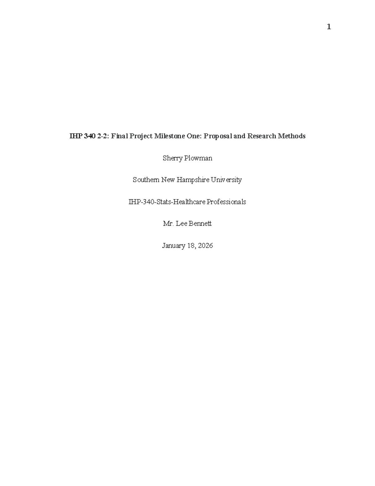 IHP 340 Final Project Milestone 1: Proposal & Research Methods - Studocu