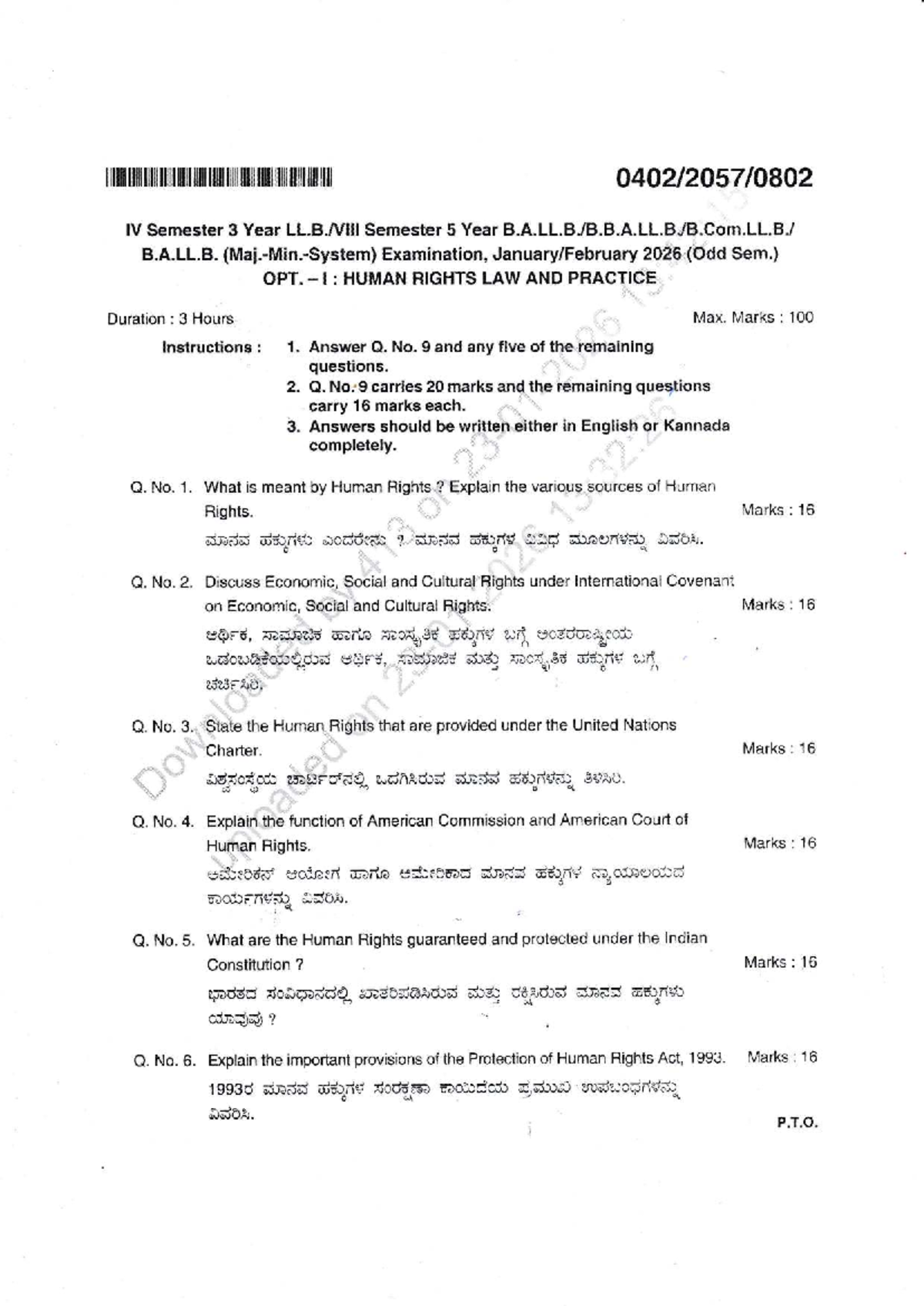 B.A.LL.B. 4th Sem. Exam: Human Rights Law & Practice - Jan 2026 - Studocu