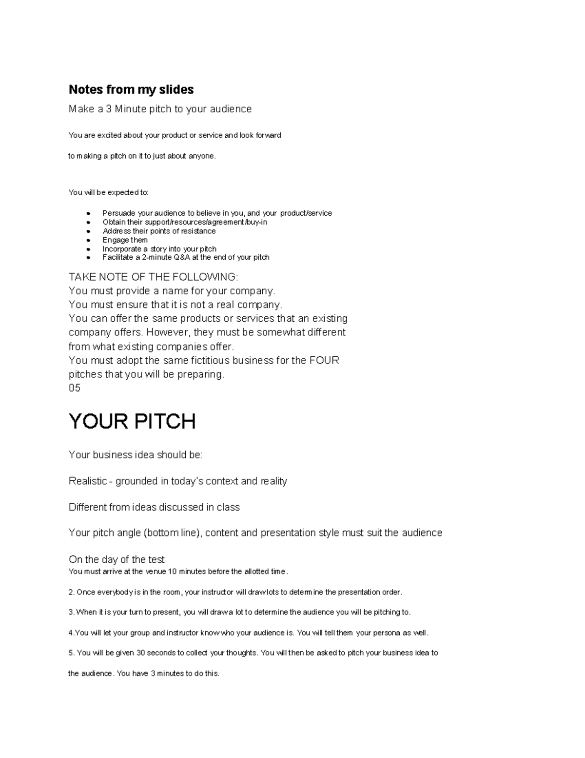 Elevator Pitch (A+) - Old curriculum EP - Notes from my slides Make a 3 ...