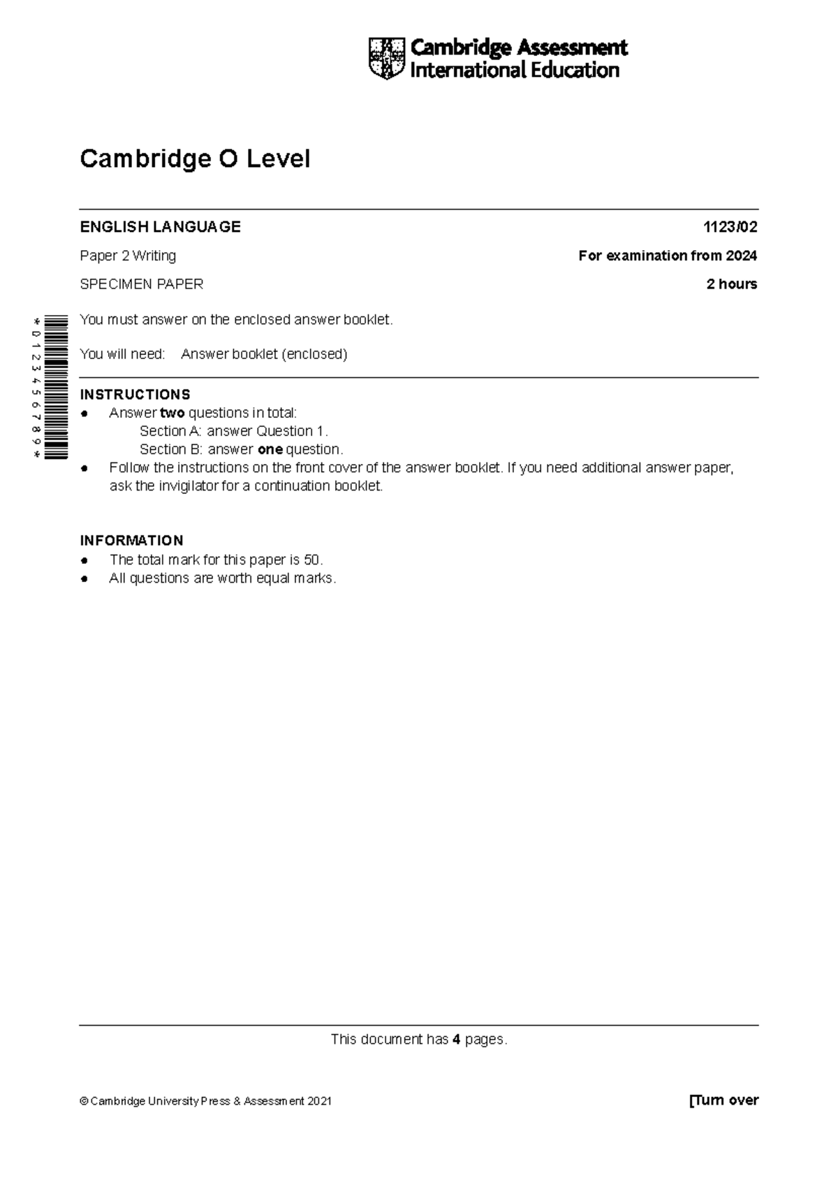 Cambridge O Level English 2024 Specimen Paper 2 Analysis and ...