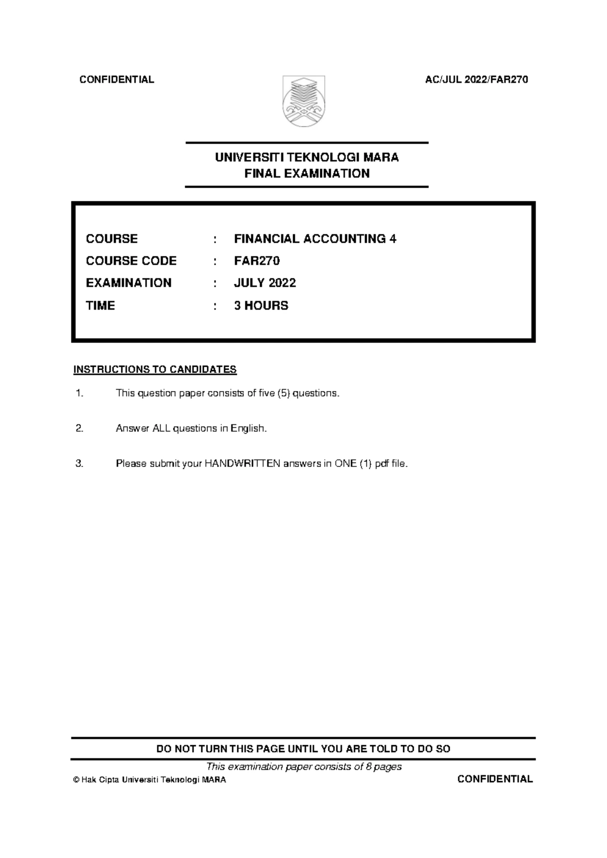 CT OCT2023 - Common Test for Auditing (AUD339) Exam Paper - Studocu