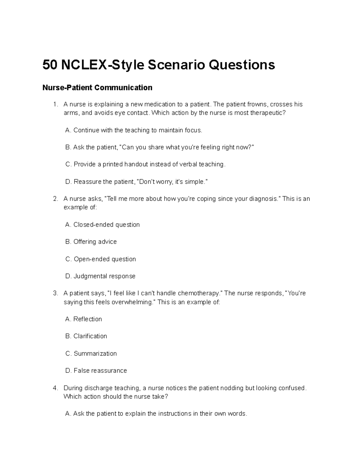 Communication Scenario Questions for Nursing (Course Code: Funds 8 Ques ...