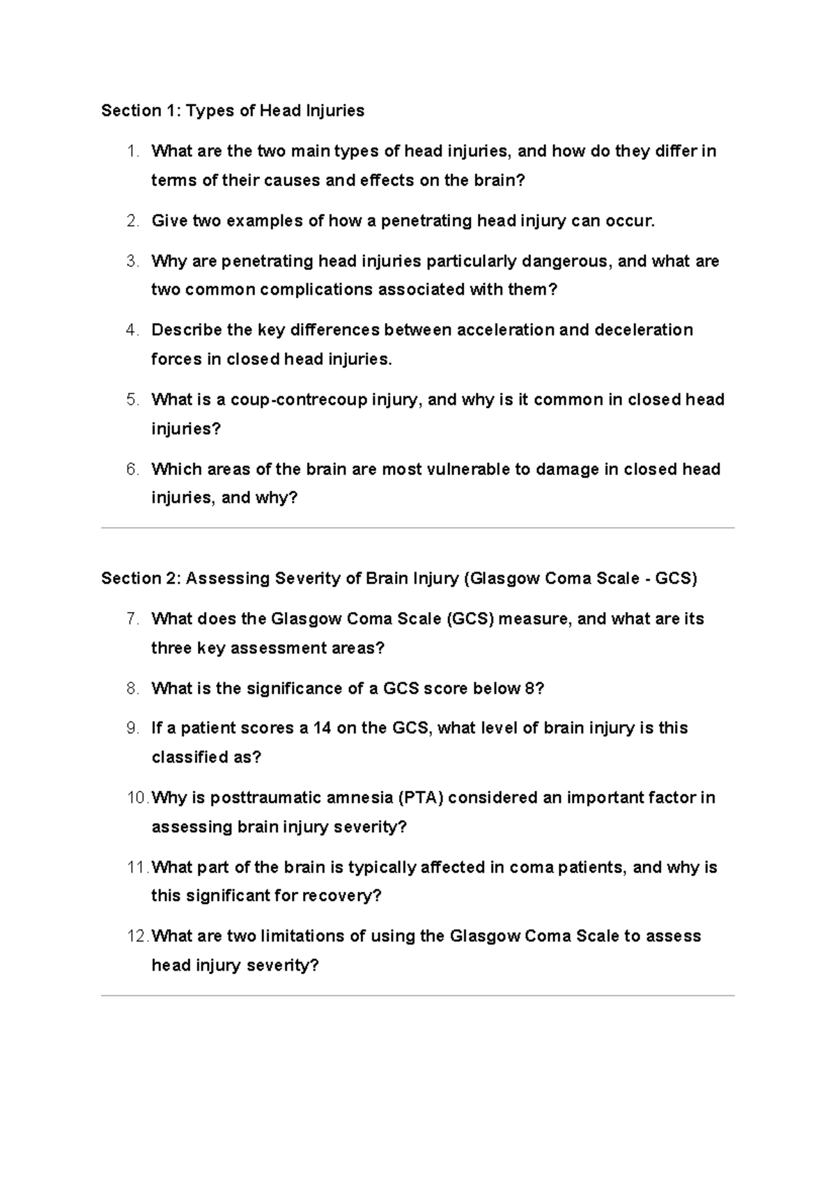 Traumatic Brain Injuries (TBI) Practice Questions and Key Concepts ...