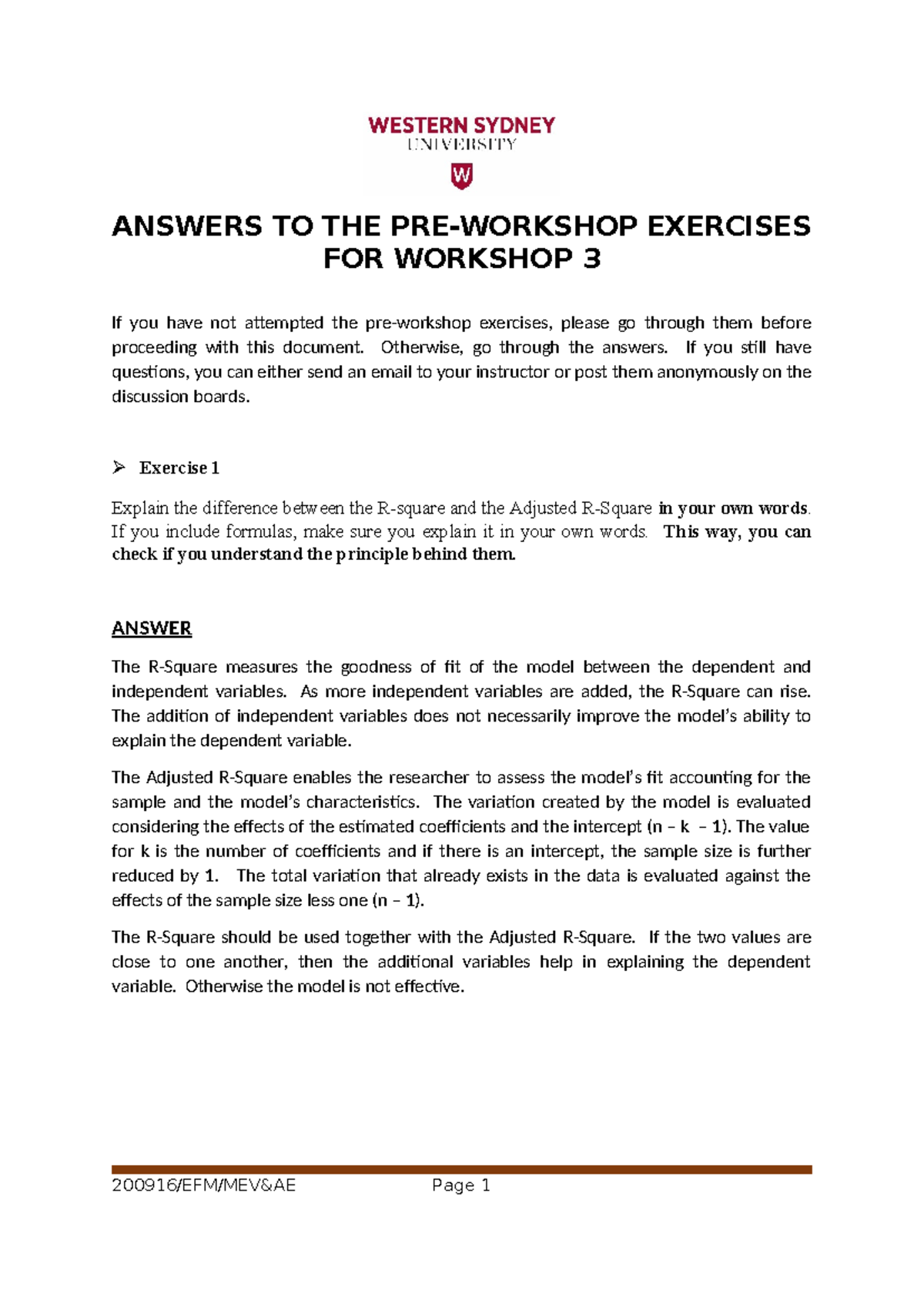 Week 3 - Answers to Pre-Workshop Exercises for Workshop 3 - Studocu