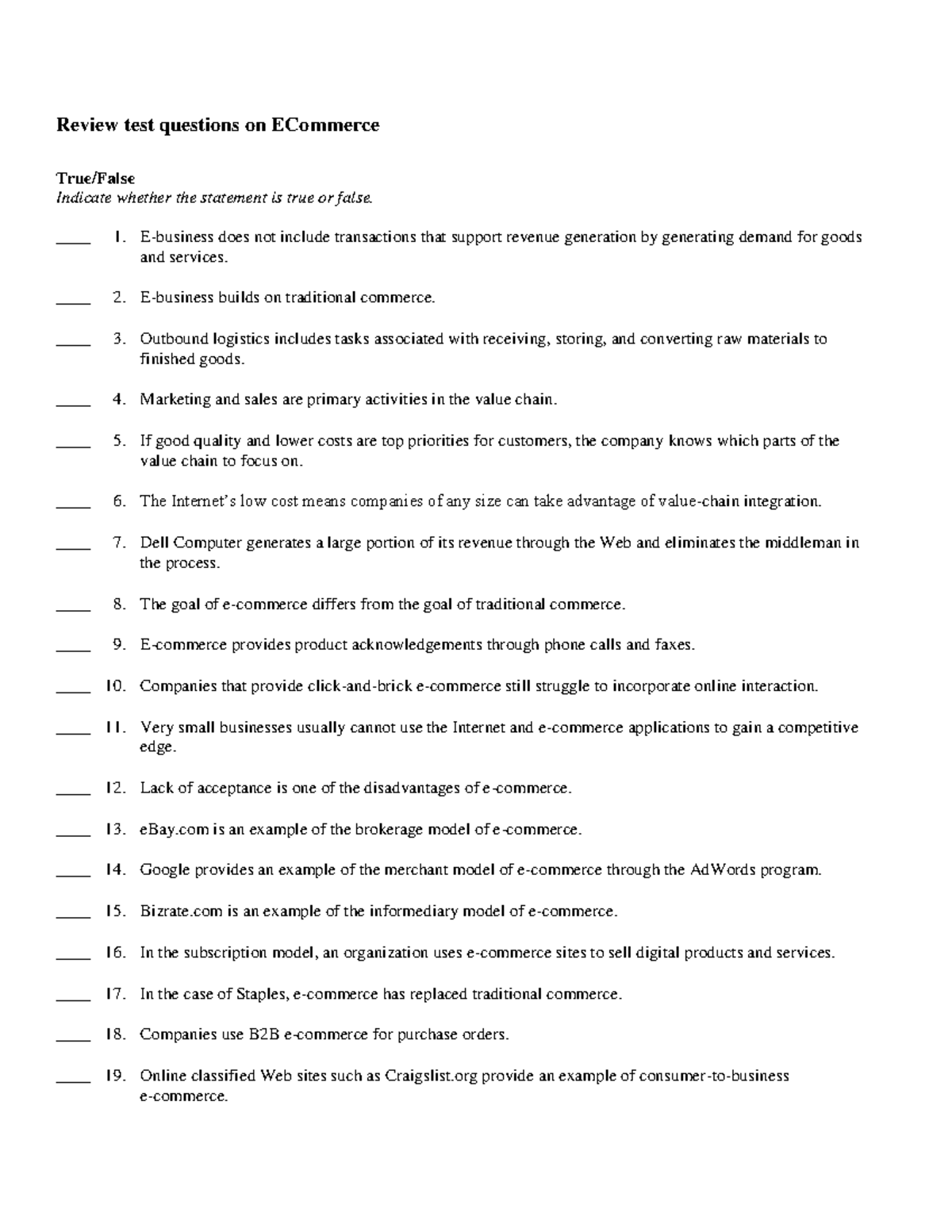 EComm 100: 100+ Review Questions for ECommerce Exam Prep - Studocu