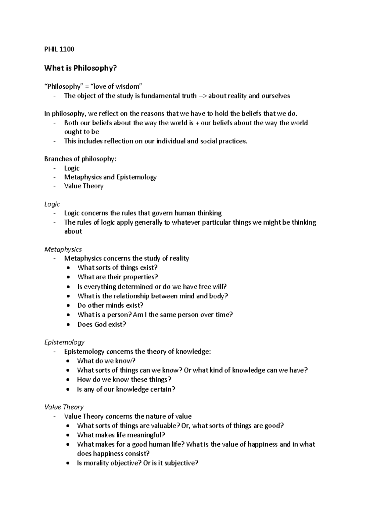 PHIL 1100 Final Exam Study Notes: Key Concepts in Philosophy - Studocu