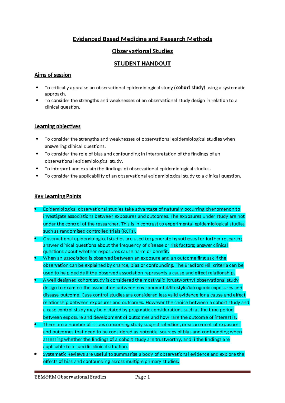 EBM&RM OBS Cohort Study Analysis & HRT Implications - SGT 23 - Studocu