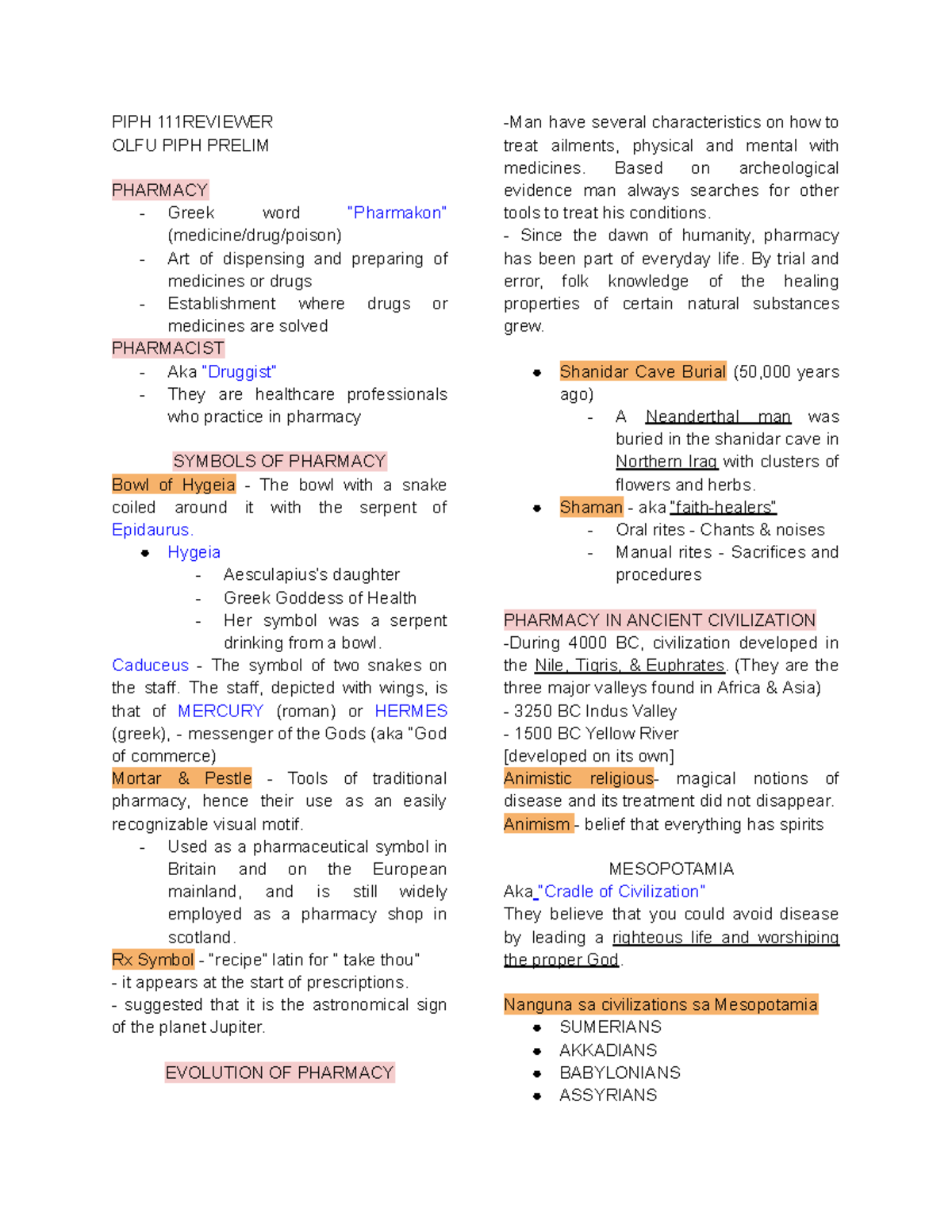 PIPH 111 Reviewer Prelim 1st year - PIPH 111REVIEWER OLFU PIPH PRELIM ...