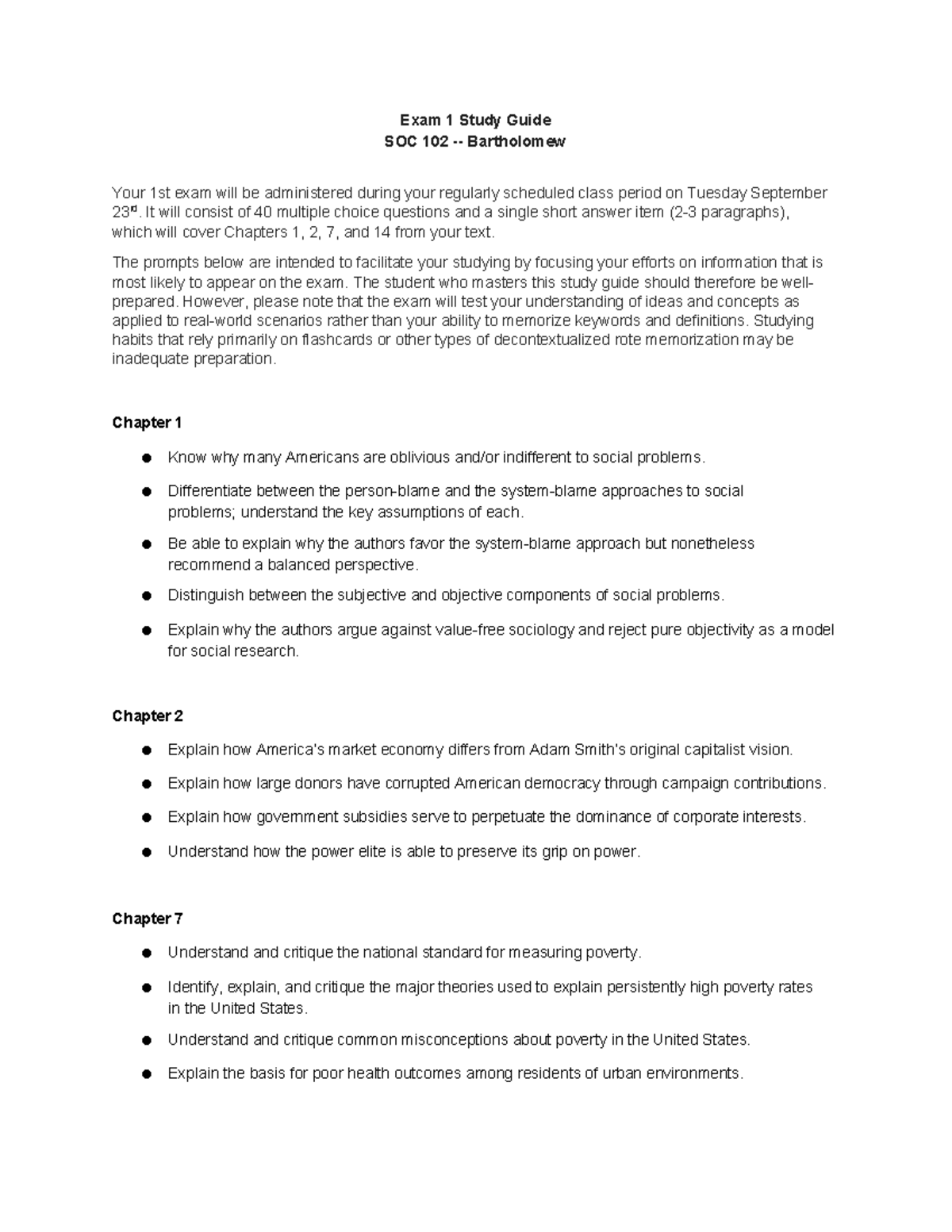 Exam 1 Study Guide for SOC 102: Key Concepts & Topics - Studocu