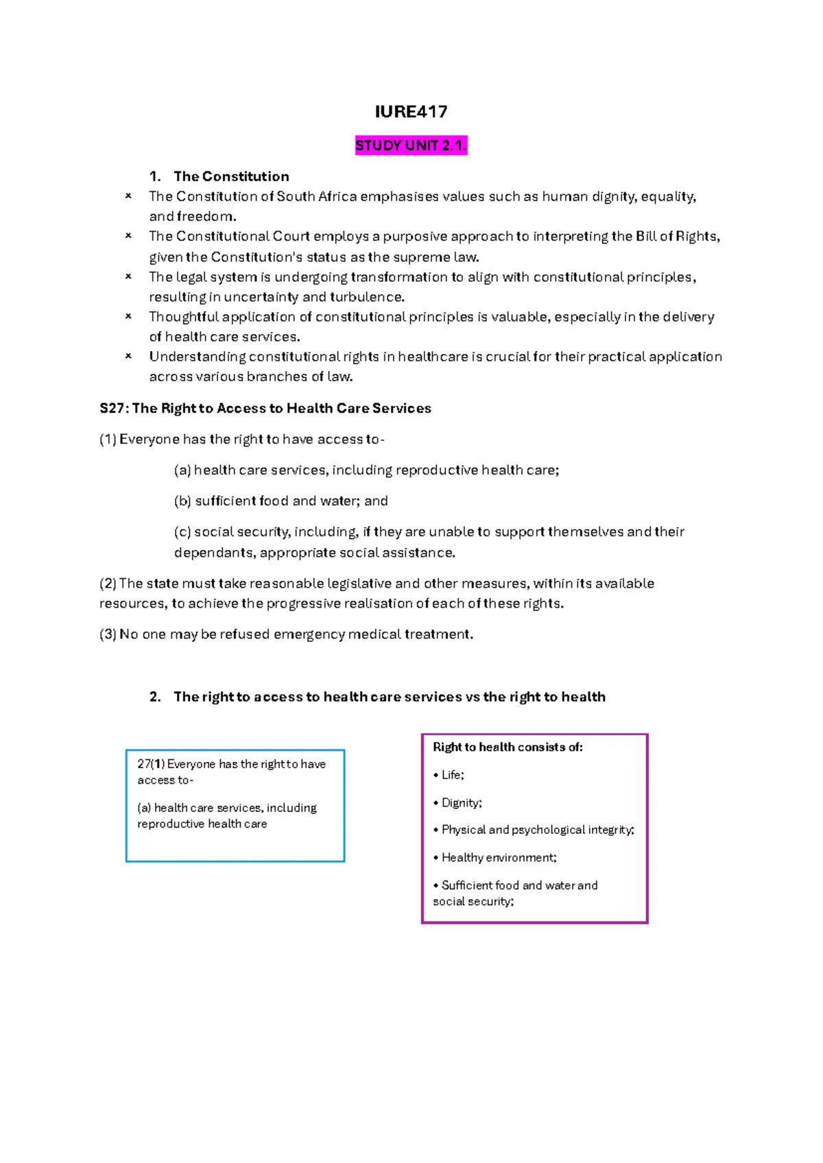 IURA 417: Health Care Law - Study Unit 1 Overview and Key Concepts ...
