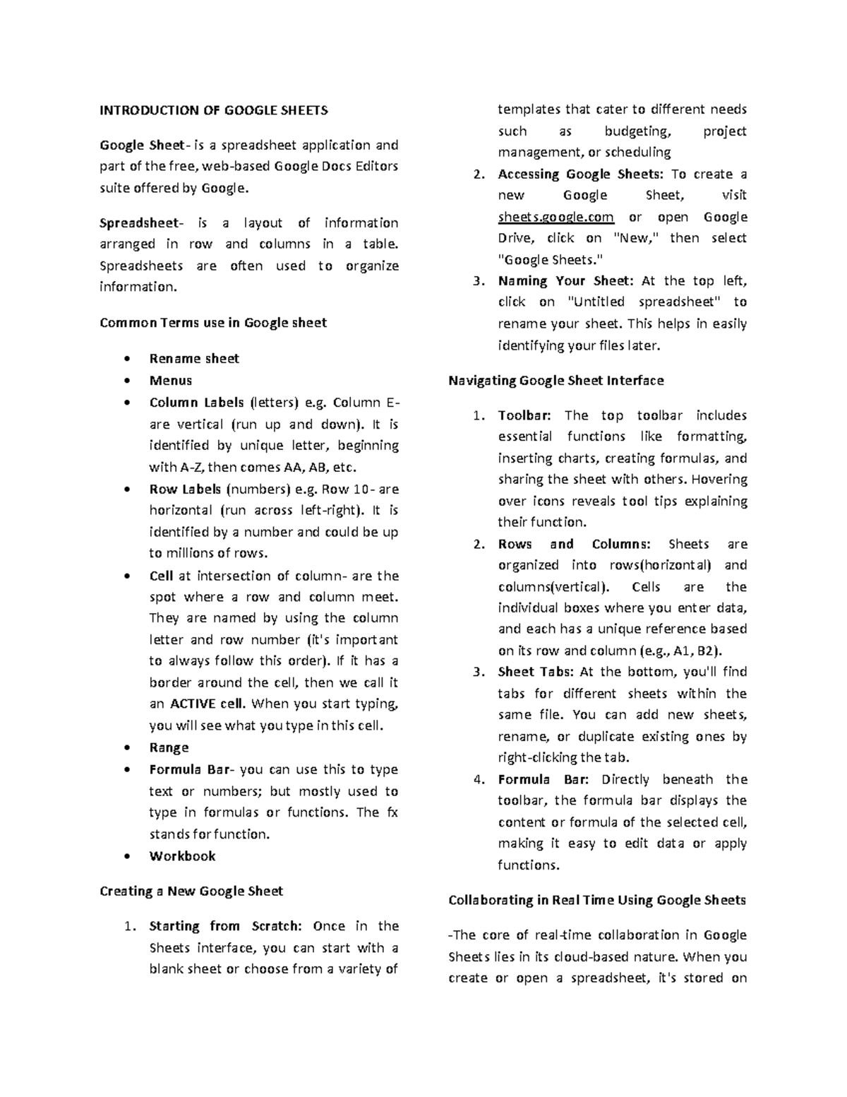 Itapp - INTRODUCTION OF GOOGLE SHEETS Google Sheet- is a spreadsheet ...