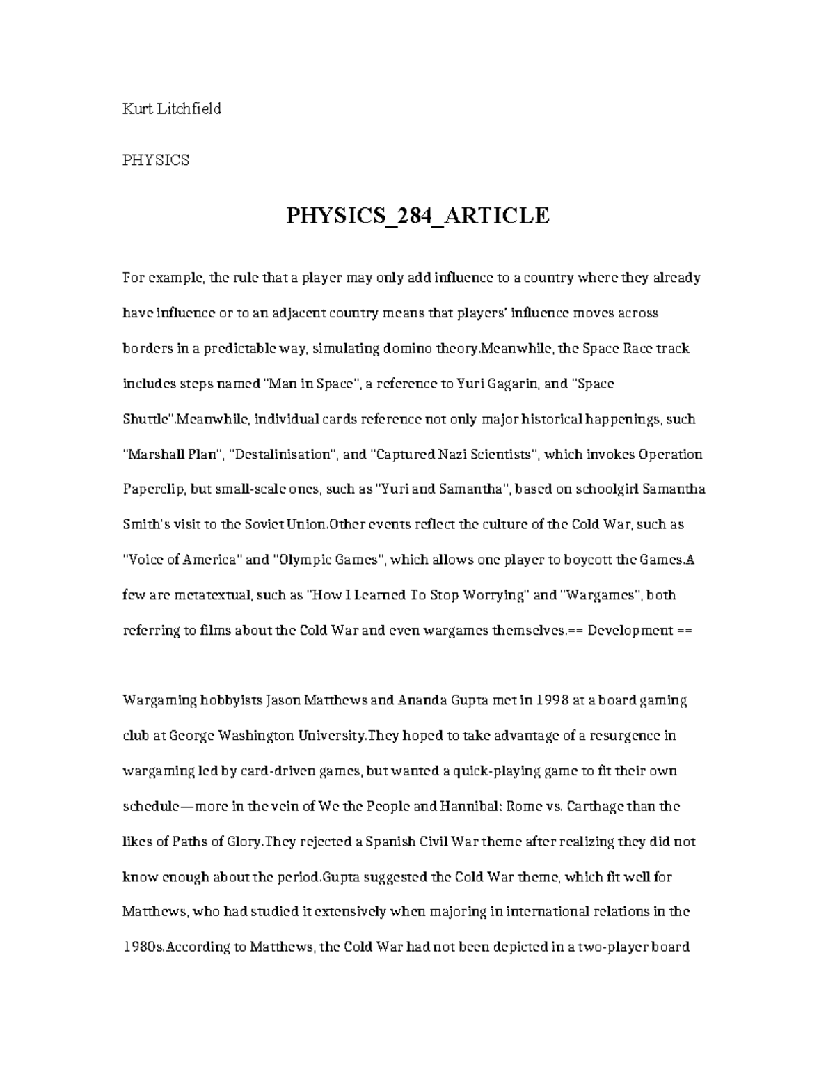 Physics 284 Article - do is - Kurt Litchfield PHYSICS PHYSICS_284 ...