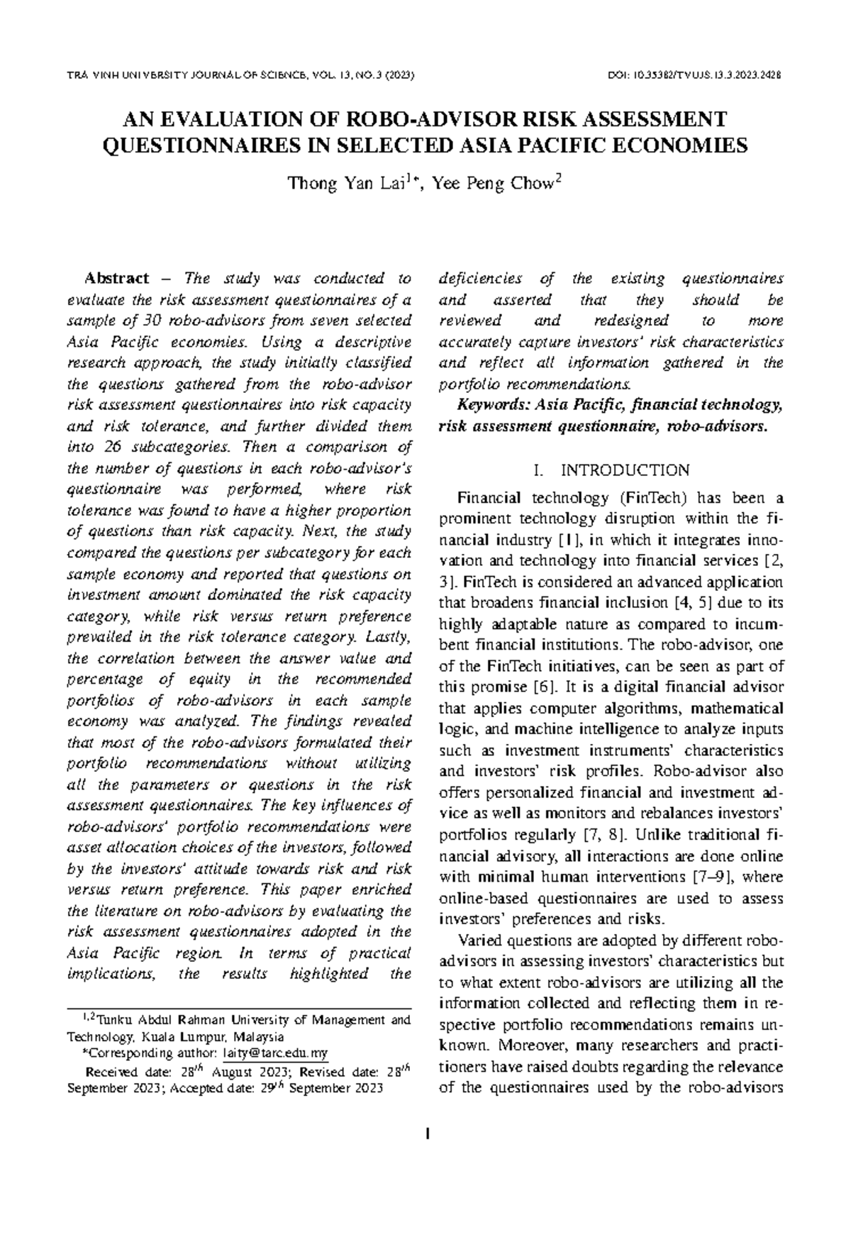 Evaluation of Risk Assessment Questionnaires in Asia Pacific Economies ...