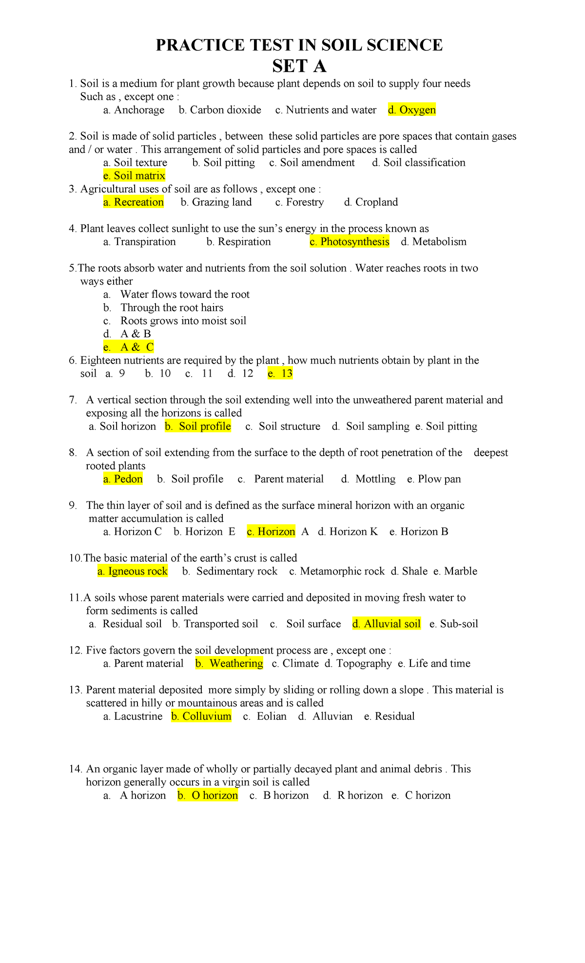 Soil Science 100 Q&A Practice Test Set A - Studocu