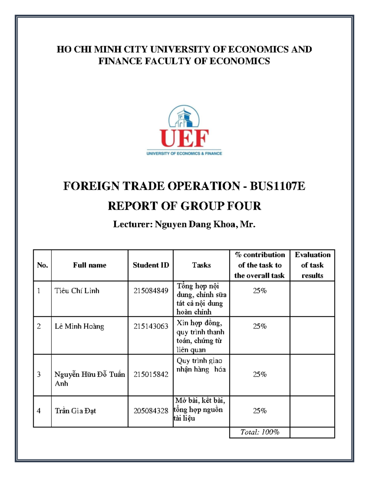 BUS1107E - Final Project Report of Group Four on Foreign Trade ...