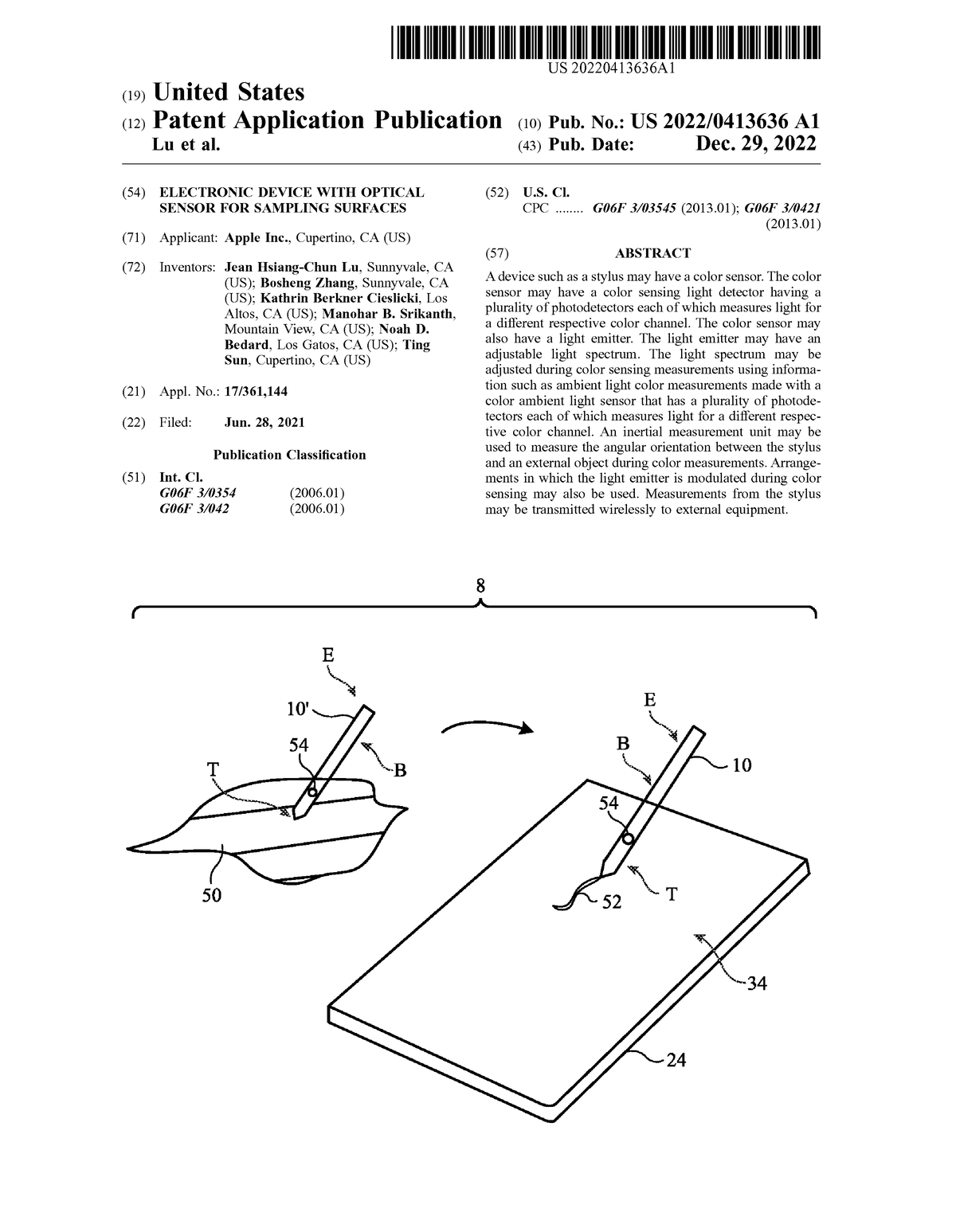 20220413636 - Patent Application: Electronic Device with Optical Sensor ...