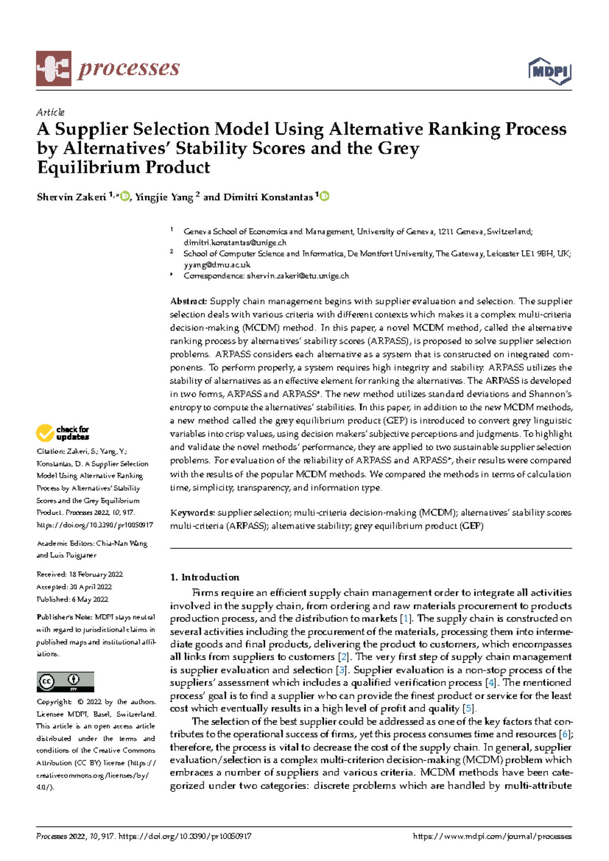 A Supplier Selection Model Using ARPASS and Grey Equilibrium Product ...
