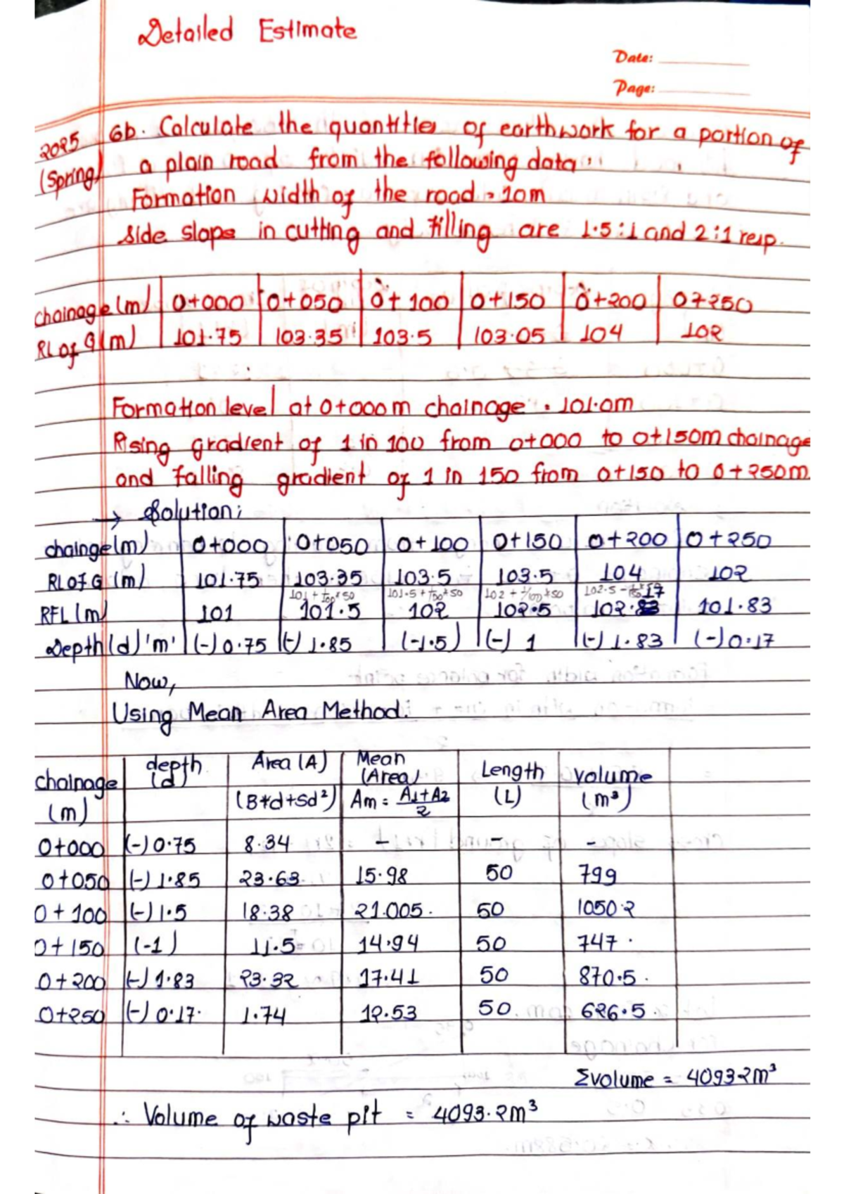 Cut & Fill Estimation for Project 02250, 035 JO4 - Studocu