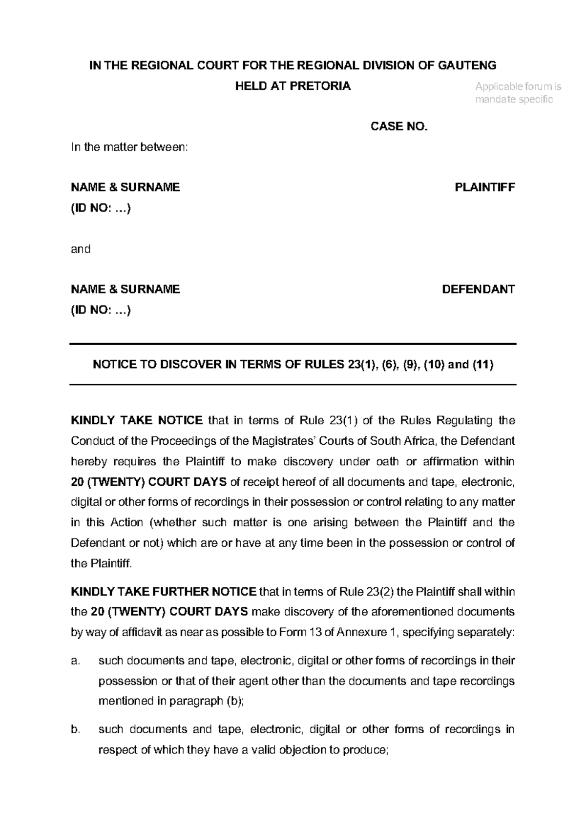 Civil Discovery: Rule 23 Notice and Requirements Example - Studocu