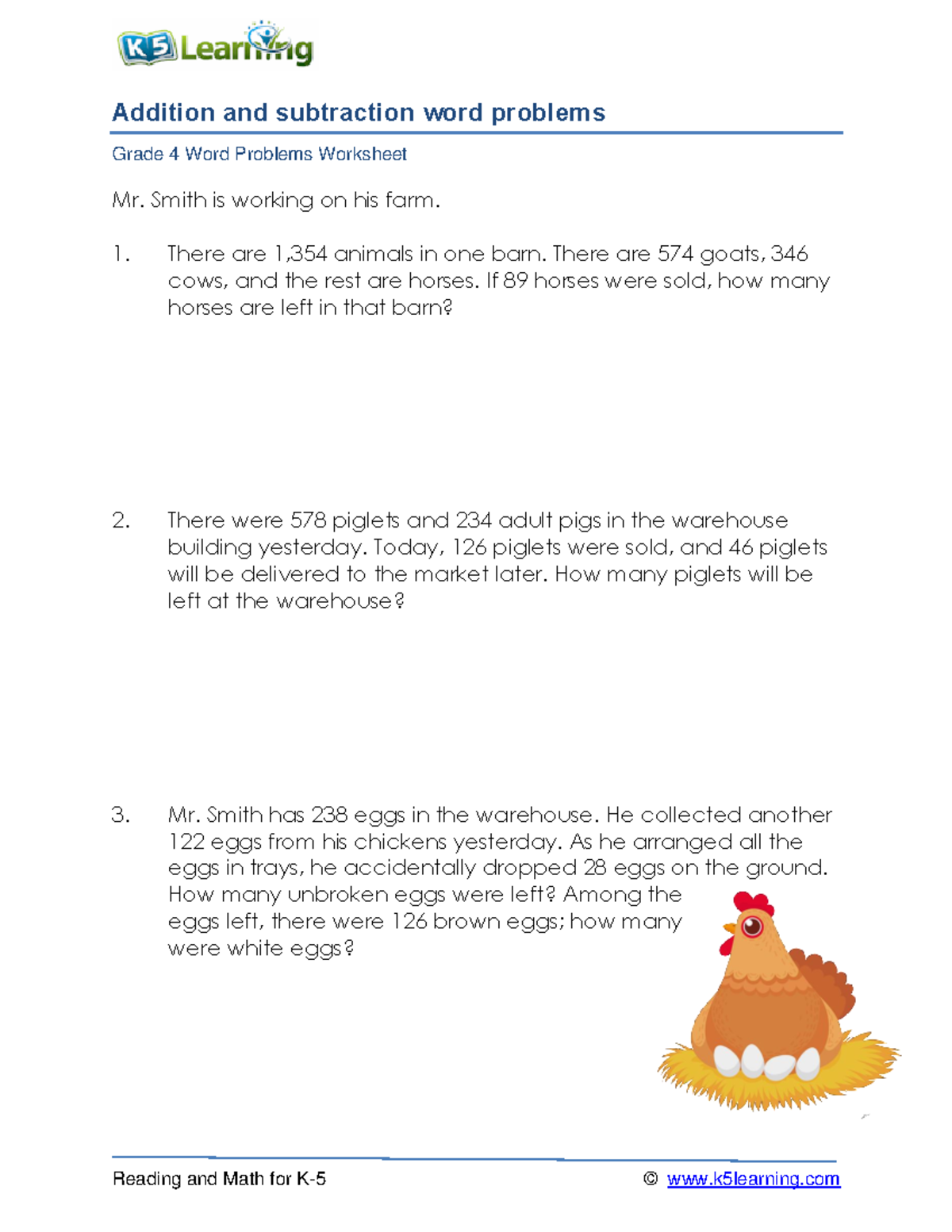 Grade 4 word problems mixed addition subtraction f - Reading and Math ...