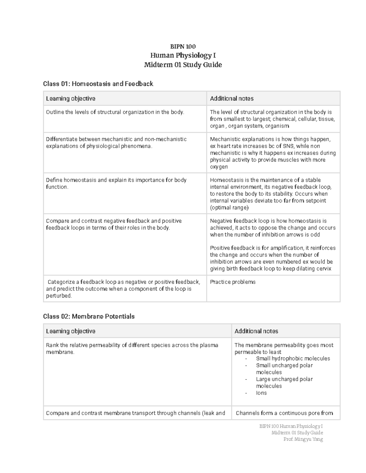 BIPN 100 Midterm 01 Study Guide - Studocu